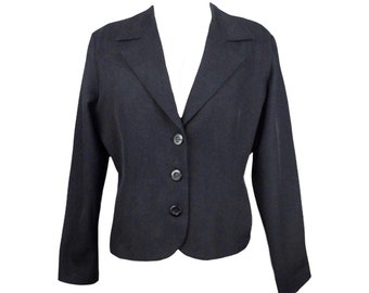 Vintage 80s Mod Bohemian Chic Basic Solid Black Collared Blazer with Padded Shoulders | Size Medium | M