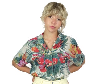 Vintage 30s Tropical Floral Collared Half Sleeve Button Up Hawaiian Shirt