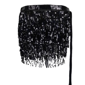 Vintage 2000s Y2K Formal Going Out Party Sequin Flapper Style Fringe Wrap Micro Mini Skirt with Tie | Size S
