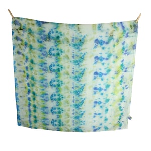 Vintage anni '90 seta Hippie Boho Festival stile blu e verde cravatta tintura lavaggio acido grande bandana quadrata sciarpa cravatta