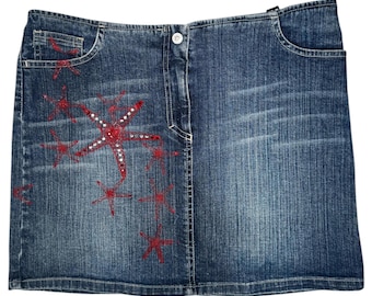 Vintage Versace Jeans Couture Denim Skirt | Y2K Red Stars