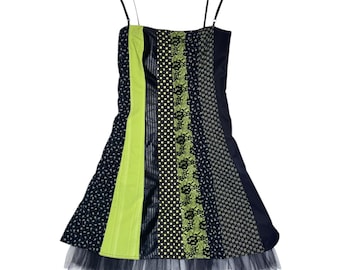 Vintage 2000s Des Filles à la Vanillé Black & Green Abstract Patterned Full Tulle Tutu Mini Tank Dress | Size XS-S
