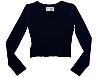 Vintage 2000s MAISON MARGIELA MM6 Black Long Sleeve Mesh Top | Size S-M