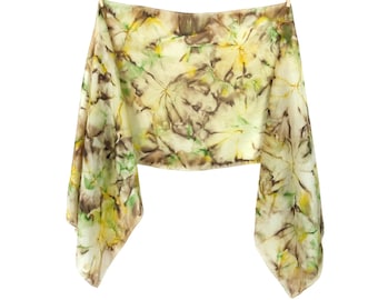 Vintage 2000er Jahre Y2K Seide Boho Hippie Gelb & Braun Tie Dye Acid Wash Lange, breite Schal Hals Krawatte Wickelschal