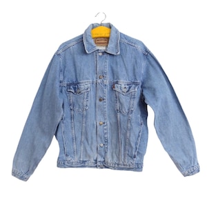 Vintage 80s Utilitarian Bohemian Grunge Medium Wash Blue Denim Jean Jacket | Men’s Size M-L | Women’s Size L-XL