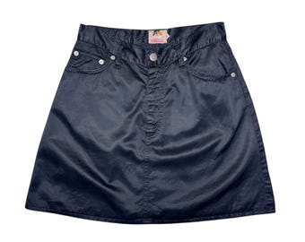 Vintage 2000s FIORUCCI Silky Basic Black Fitted A-Line Mini Skirt | Size XS