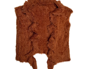 Vintage 2000s Rust Orange Fuzzy Cropped Knit Vest | Size S