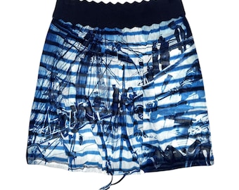 Vintage 2000s Jean Paul Gaultier Soleil Blue Striped Sailor Print Mesh Mini Skirt | Size XXS-XS