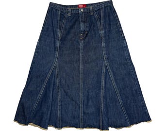 Vintage 2000s DIESEL High Waisted Above-the-Knee Denim Midi Circle Jean Skirt | Size XS
