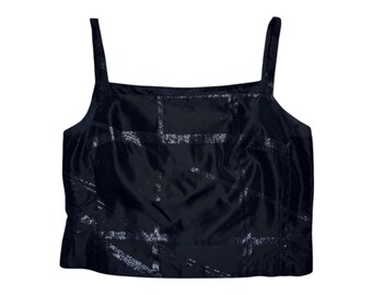 Vintage 2000s GIANFRANCO FERRE STUDIO Black Tank Top with Glitter Detail | Size M-L
