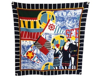 Pañuelo cuadrado estilo bandana vintage de los años 80 con estampado abstracto y moderno náutico