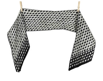 Vintage 80s Funky Chic Black & White Polka Dot Print Thin Pointed Neck Tie Scarf