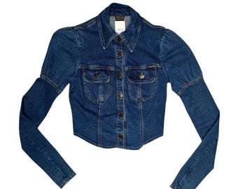 Vintage Plein Sud Denim Jacket | Fitted Peplum Sleeve Dark Wash (Size XXS)