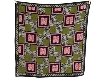Vintage 2000s Y2K tut 70er Jahre Boho Hippie Abstrakt Patchwork Print Grün Rotes Quadrat Bandana Hals Krawatte Schal