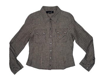 Vintage 2000s ISABEL MARANT Grey & Pink Linen Plaid Collared Long Sleeve Button Up Shirt | Size S