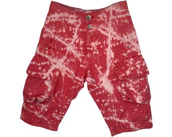 Vintage 2000s MISS SIXTY Red Acid Wash Bermuda Cargo Shorts | Size M-L