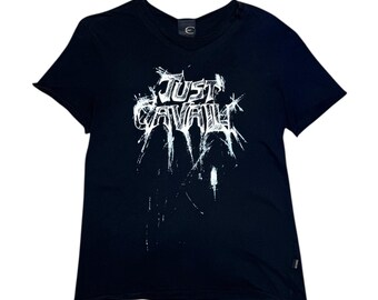 Vintage 2000s CAVALLI Black & White Graphic Short Sleeve T-Shirt | Size M