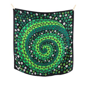 Vintage 60s Silk Mod Psychedelic Green & Black Bright Abstract Floral Patterned Square Bandana Neck Tie Scarf