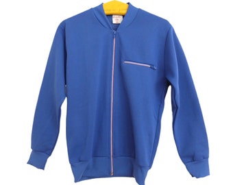 Vintage 70s Blue Fleece Track Jacket | Mod Zip-Up Top, Size S