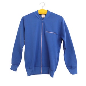 Vintage 70s Mod Deadstock without Tags Athletic Mod Blue Fleece Mockeck Zip Up Track Top Jacket | Size S