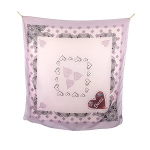 Vintage 2000s Y2K Cute Pastel Pink Purple Heart Patterned Square Bandana Neck Tie Scarf