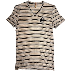 Vintage 2000s Y2K John Galliano Designer Striped V-Neck Short Sleeve T-Shirt | Size S-M