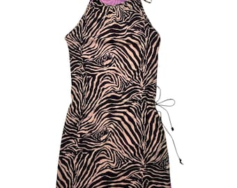 strapless open back dress Mesh Zebra Print Short Bodycon Dress main image 1