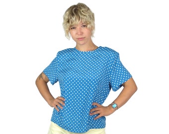 Vintage 80s Polka Dot Short Sleeve Boxy Pullover Blouse