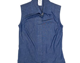Vintage 2000s GIANFRANCO FERRE Denim Sleeveless Collared Tank Top Vest with Buckle Detail | Size S