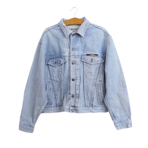 Vintage 80s Utilitarian Western Bohemian Hippie Light Wash Denim Collared Button Down Jean Jacket | Men’s Size S | Women’s Size M