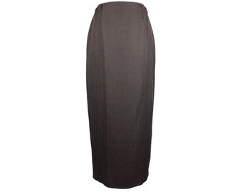 Vintage 90s Y2K Chic Minimalist Dark Brown Solid Basic High Waisted Straight Silhouette Maxi Skirt | 29 Inch Waist