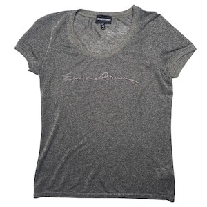 Vintage 2000s Y2K Emporio Armani Grey & Gold Sparkle Metallic Short Sleeve Scoop Neck T-Shirt | Size M