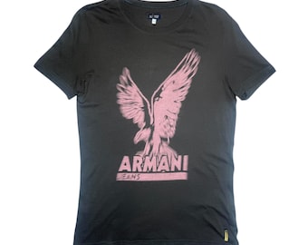 Vintage 2000s ARMANI JEANS Grey & Pink Eagle Logo T-Shirt | Size M
