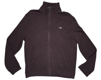 Vintage 2000s LACOSTE Wool Blend Brown Roll Neck Zip Up Sweater | Men's Size M