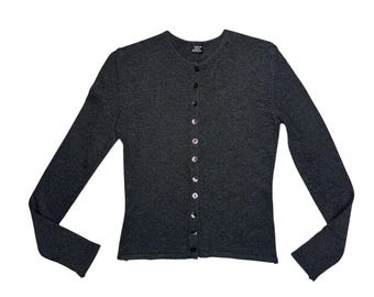 Vintage 2000s Grey Metallic Button Up Fitted Knit Cardigan | Size XS-S