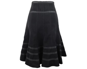 Falda midi circular negra estilo preppy chic estilo gótico con ribete de cinta, estilo años 2000