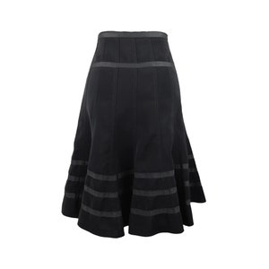 Vintage 2000s Y2K Preppy Chic Whimsygoth Black Circle Midi Skirt with Ribbon Trim