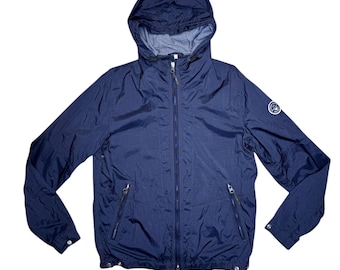 Vintage 2000s Men’s ARMANI JEANS Navy Blue Hooded Zip Up Windbreaker Jacket | Men's Size L