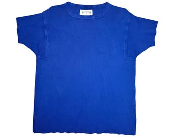 Vintage 2000s MAISON MARGIELA MM10 Marine Blue Heavy Knit Short Sleeve Boxy Shirt | Mens's Size M, Women's L