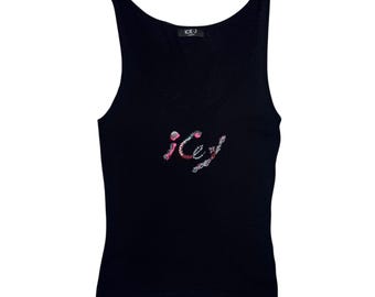 Vintage 2000s ICEBERG Black Knit Sleeveless Tank Top with Pink Beading Detail | Size M