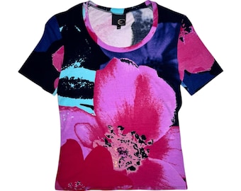 Vintage 2002 CAVALLI Abstract Floral Print Graphic T-Shirt | Size S