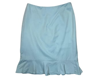 Vintage 2000s MARELLA Mid Rise Light Blue Below-the-Knee Midi Skirt with Ruffle Hem | Size S