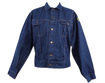 Vintage 70s Utility Dark Wash Blue Denim Skogaholms Bröd Trucker Collared Jean Jacket | Women’s Size M-L