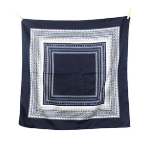 Vintage 70s Mod Bohemian Hippie Navy Blue & White Patterned Square Bandana Neck Tie Scarf