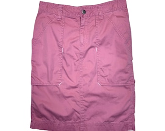 Vintage 2000s MISS SIXTY Subversive Mid-Rise Pink Below-the-Knee Cargo Midi Skirt with Asymmetrical Zip Details | Size S