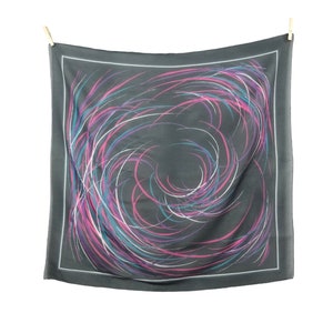 Vintage 70s Mod Psychedelic Hippie Abstract Patterned Black & Multicoloured Chiffon Square Bandana Neck Tie Scarf