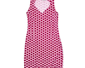 Vintage 2000s Moschino Red & White Floral Tank Below-the-Knee Midi Dress | Size S