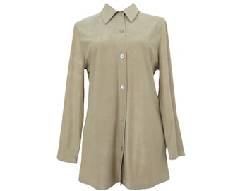 Blusa vintage de los 90 color beige con cuello y botones / Talla S