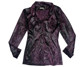 Vintage 90s Gothic Deep Purple Liquid Snake Textured Blazer Jacket | Size S