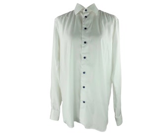 Vintage 2000s Y2K Eton Men's Basic White Collared Long Sleeve Button Up Dress Shirt with Black Buttons